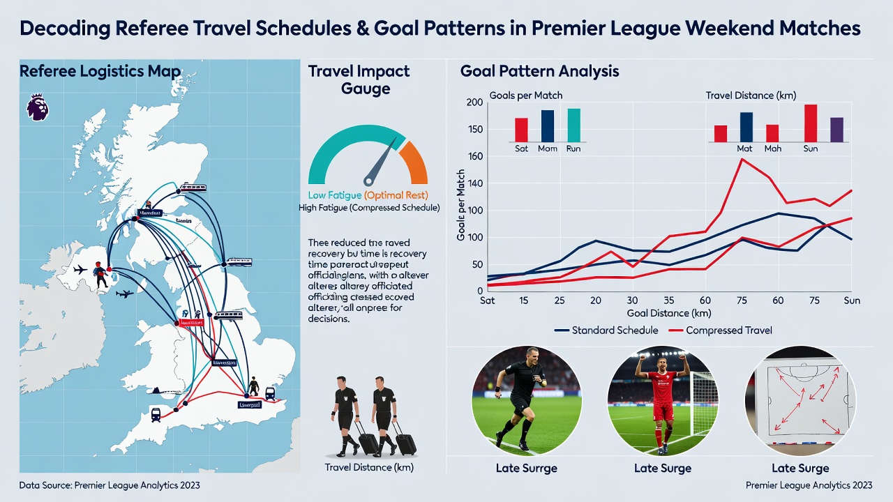 Detailed graphic showing Premier League referee routes and corresponding goal statistics for weekend fixtures